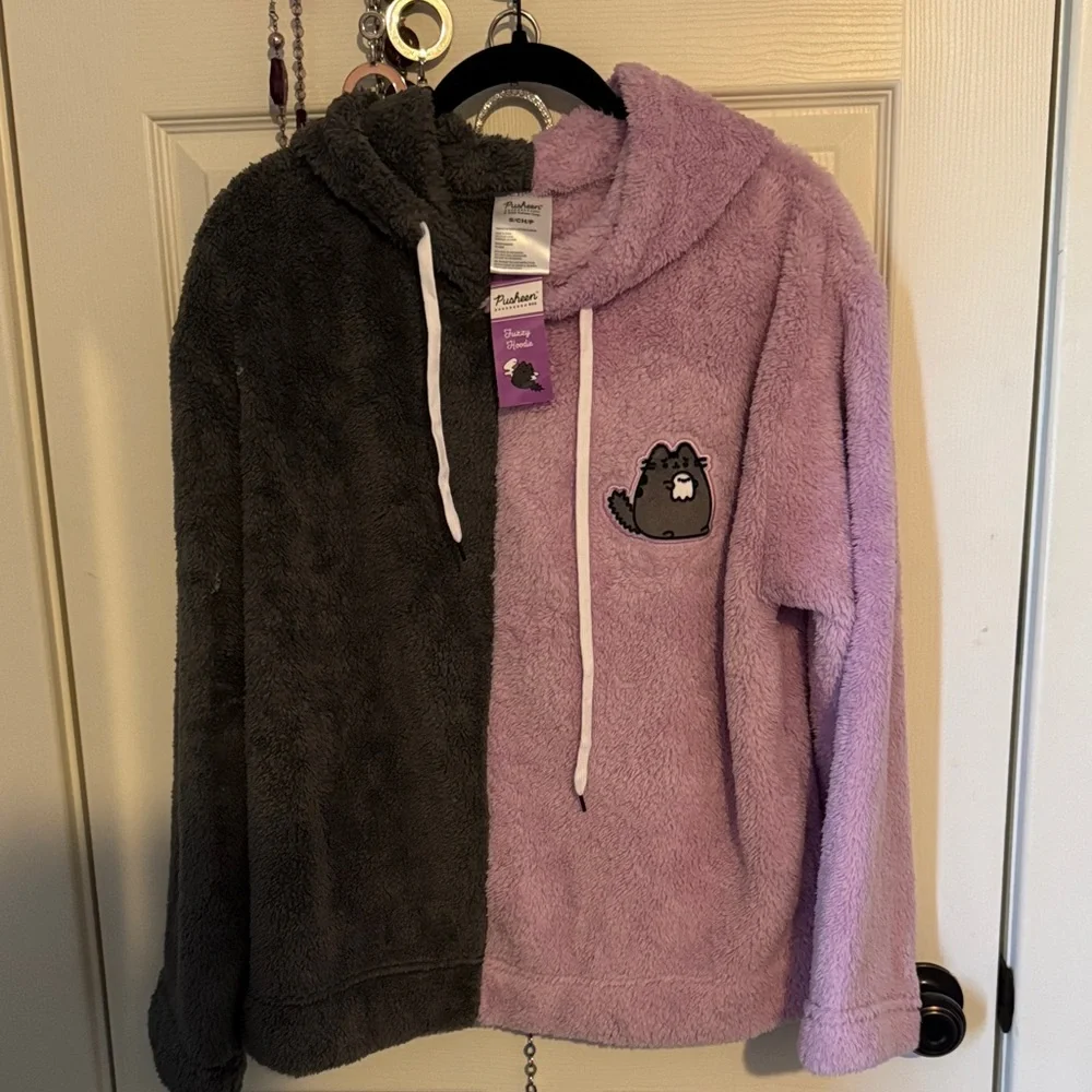 Pusheen Fuzzy Hoodie - Gray and Purple - Picture 1 of 5